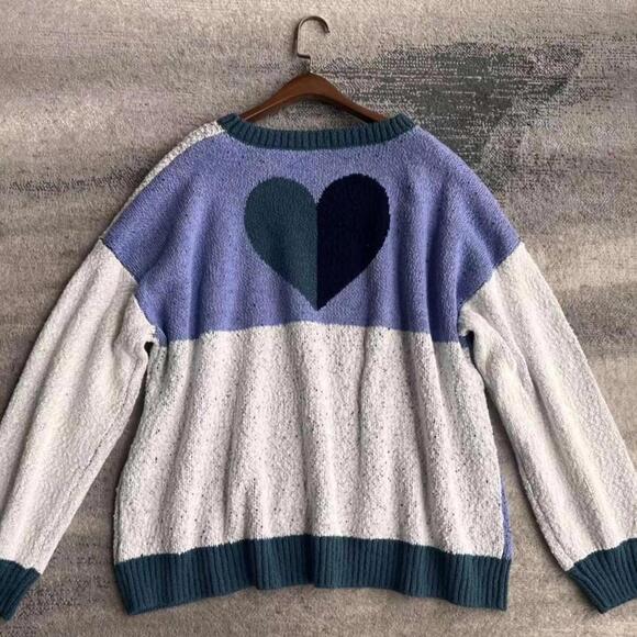 Free People Heart Love Sweater Blue Combo - Picture 2 of 9
